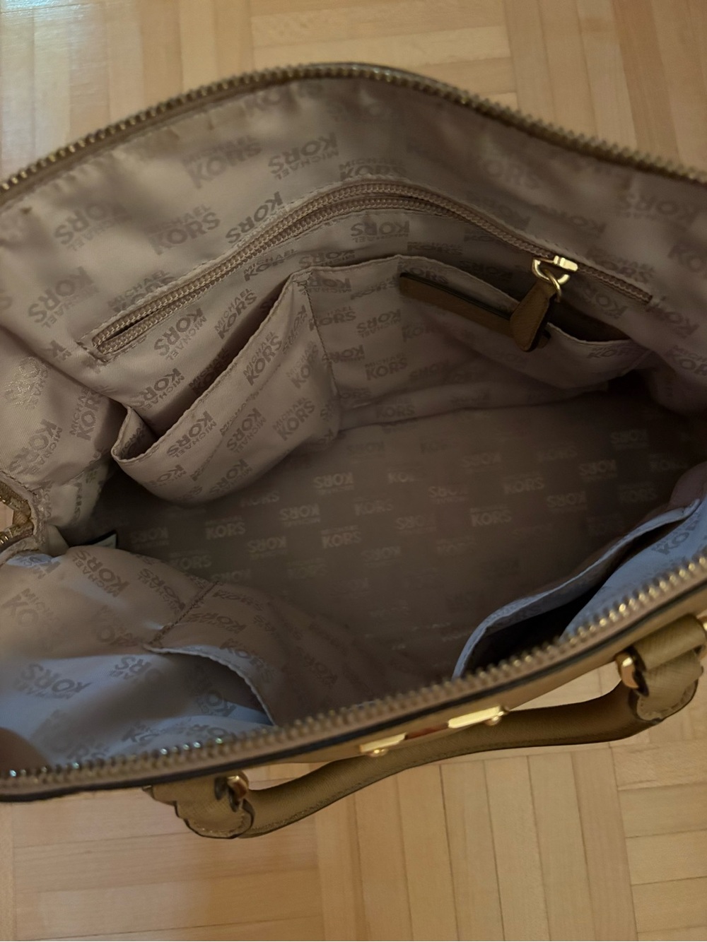 Michael Kors Taupe/ Brown Purse with Gold Hardware - Picture 3 of 8